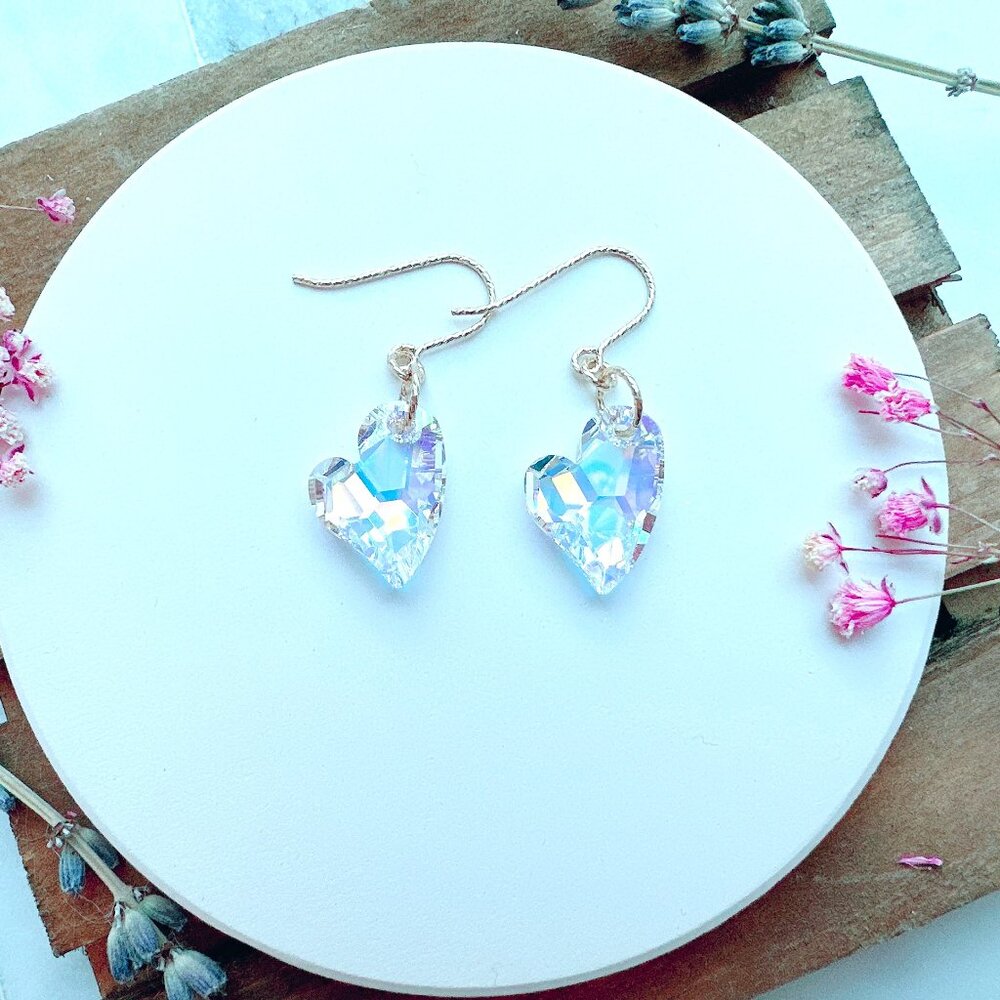 14k Gold-Filled Sparkly Crystal Heart Earrings | Handmade in BC